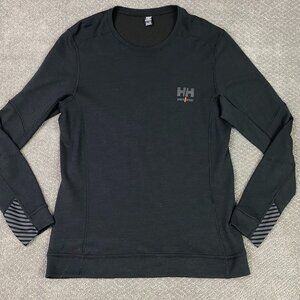 Helly Hansen Merino Wool Base Layer Shirt Men's XL Black Stretch Thermal Hiking